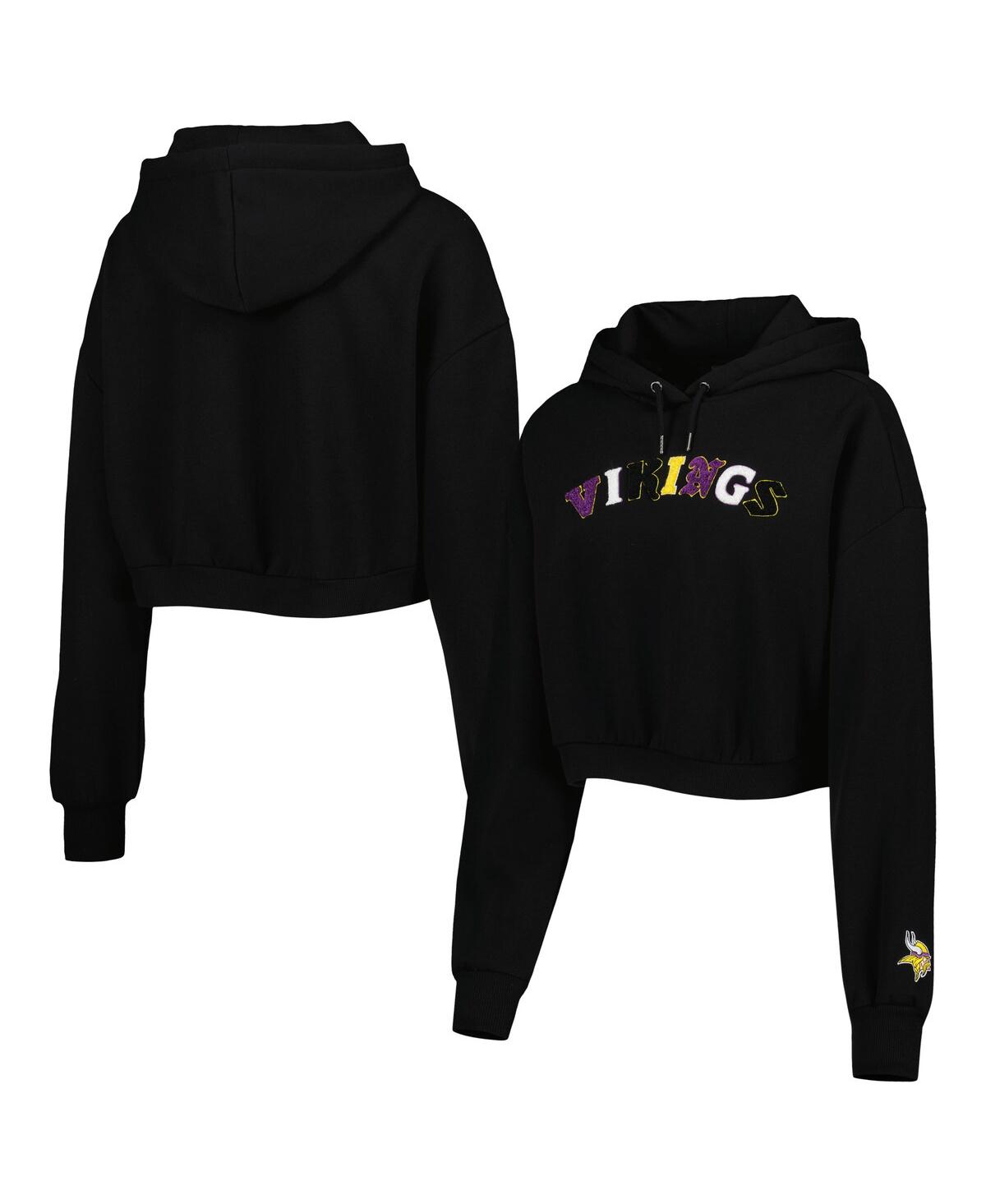 Women's The Wild Collective Black Minnesota Vikings Cropped Pullover Hoodie - Black