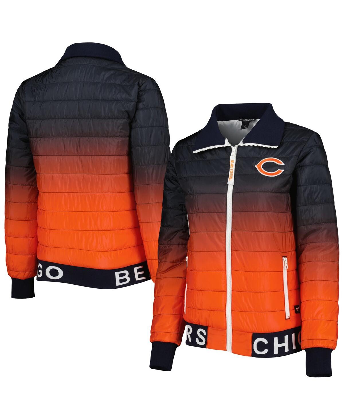 Women's The Wild Collective Navy, Orange Chicago Bears Color Block Full-Zip Puffer Jacket - Navy, Orange