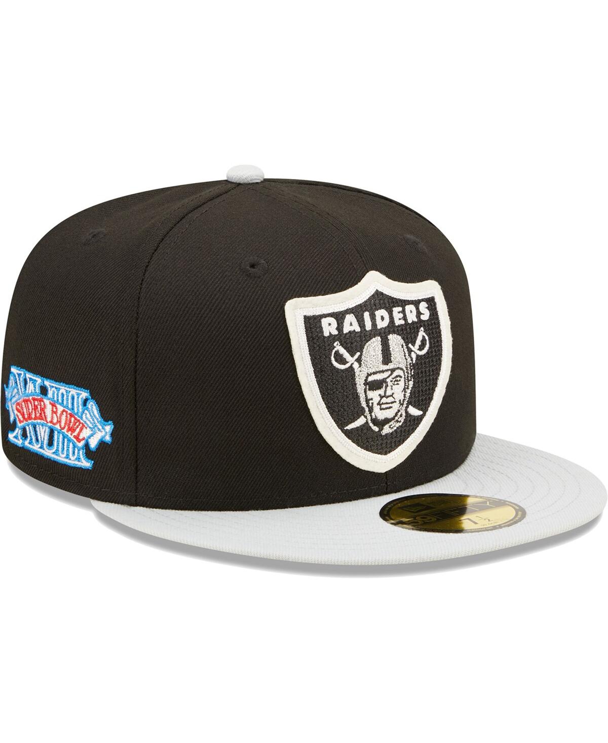 Shop New Era Men's  Black, Silver Las Vegas Raiders Super Bowl Xviii Letterman 59fifty Fitted Hat In Black,silver