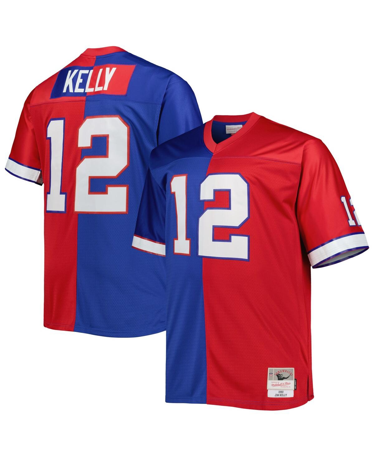 Men's Mitchell & Ness Jim Kellyand Red Buffalo Bills Big and Tall Split Legacy Retired Player Replica Jersey - Royal, Red