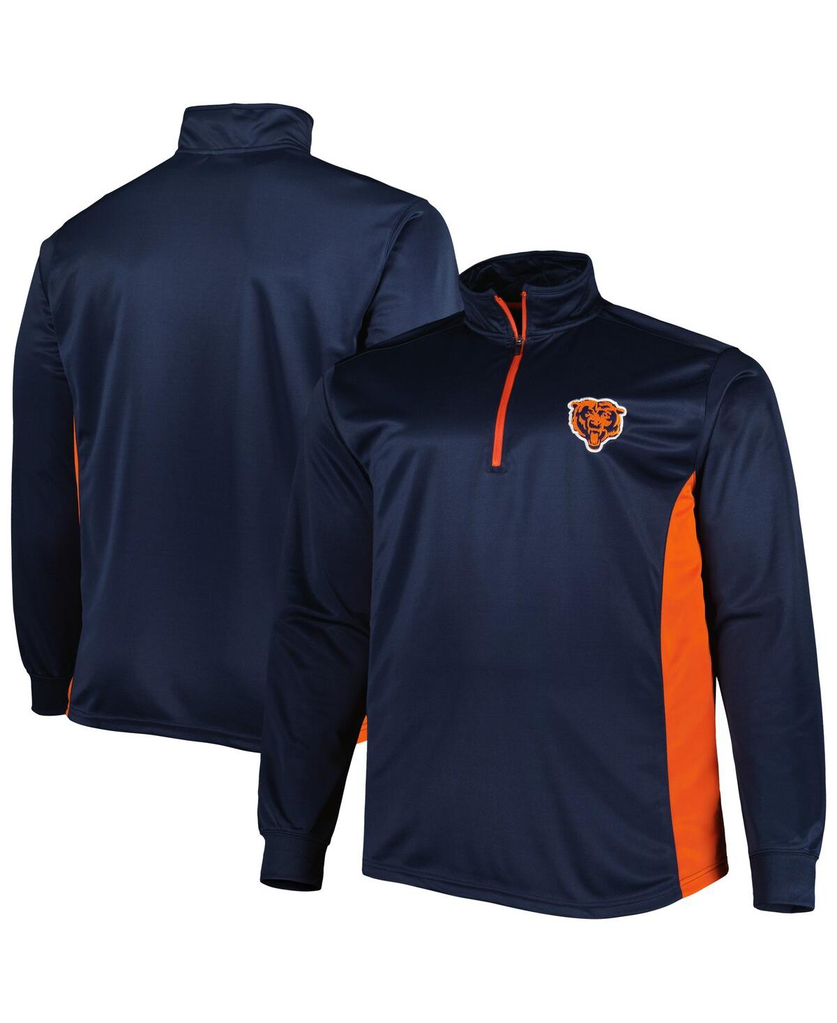 Shop Profile Men's Navy And Orange Chicago Bears Big And Tall Quarter-zip Jacket In Navy,orange