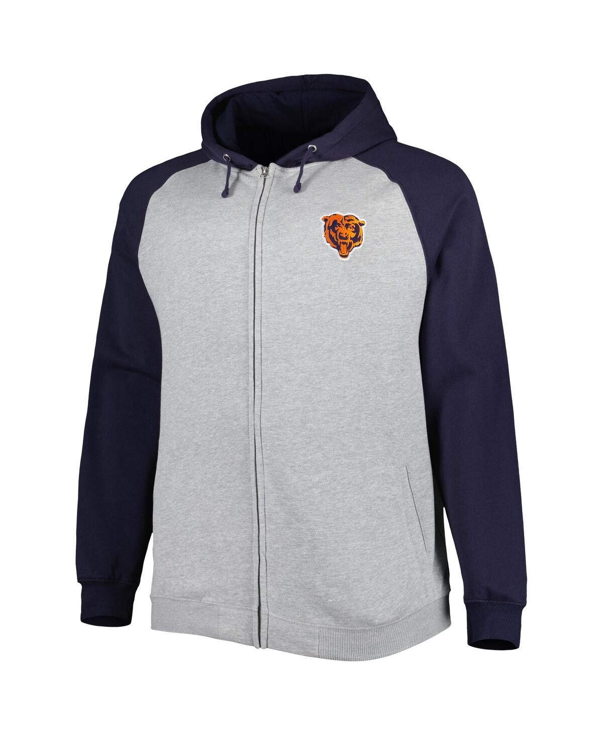 PROFILE MEN'S HEATHER GRAY CHICAGO BEARS BIG AND TALL FLEECE RAGLAN FULL-ZIP HOODIE JACKET 