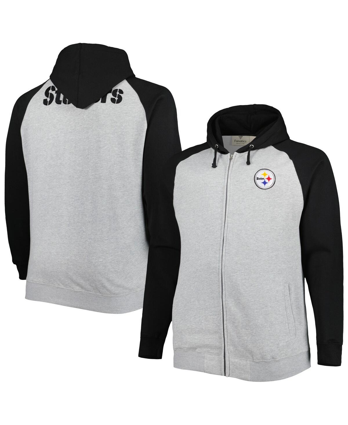 Shop Profile Men's Heather Gray Pittsburgh Steelers Big And Tall Fleece Raglan Full-zip Hoodie Jacket