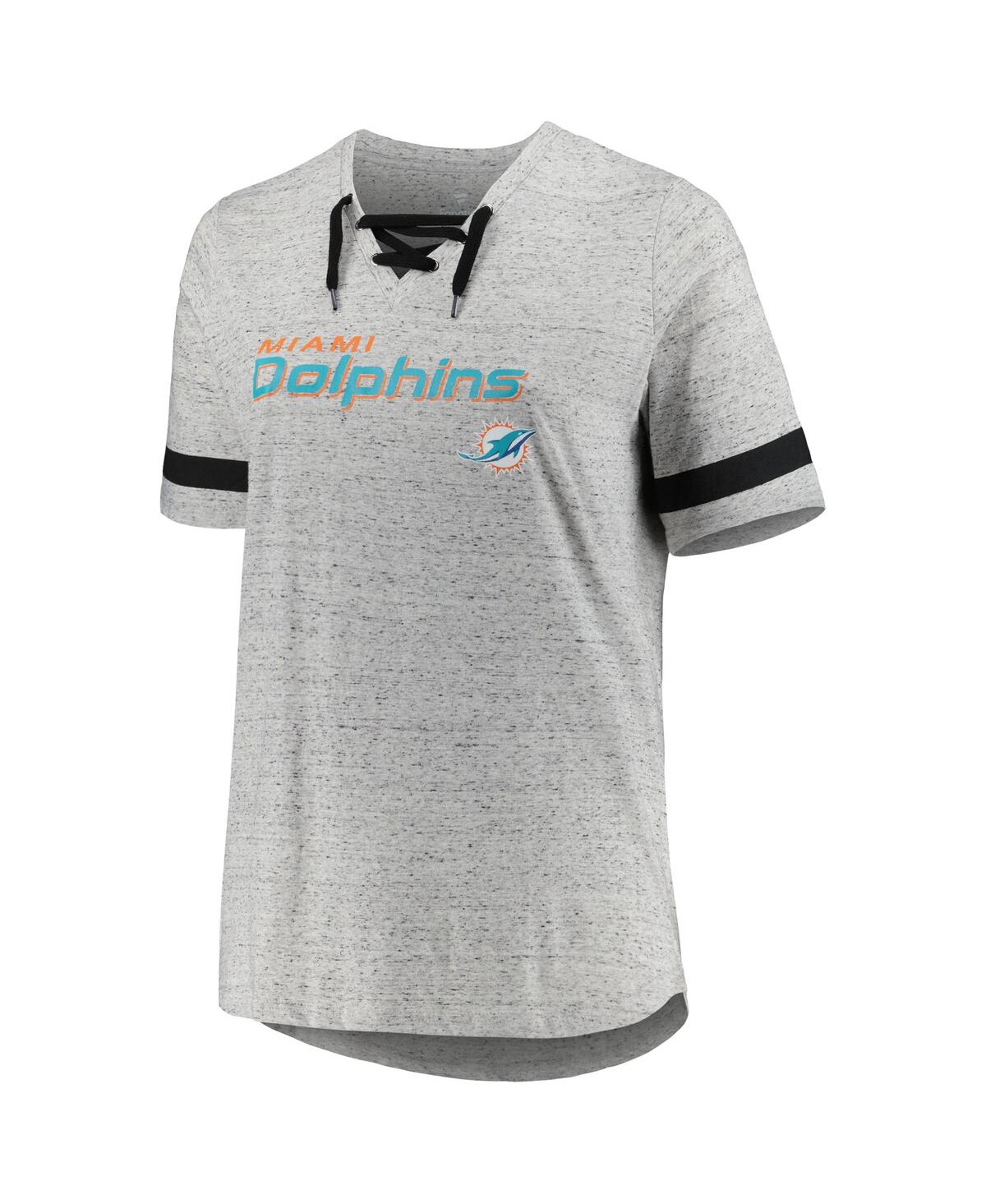 Shop Profile Women's Heather Gray Miami Dolphins Plus Size Lace-up V-neck T-shirt