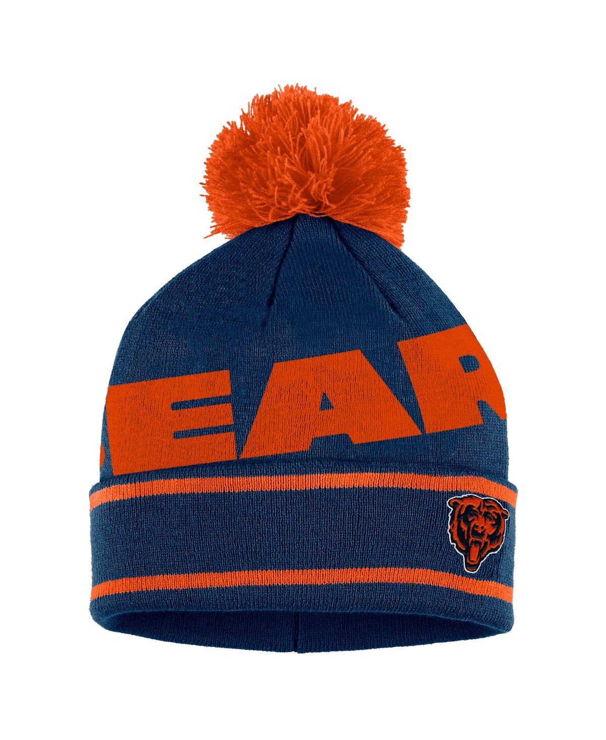 Shop Wear By Erin Andrews Women's  Navy Chicago Bears Double Jacquard Cuffed Knit Hat With Pom And Gloves