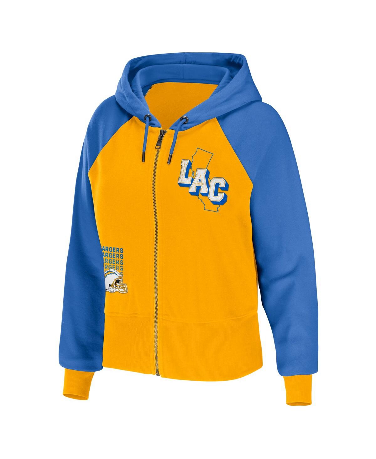 Shop Wear By Erin Andrews Women's  Gold Los Angeles Chargers Colorblock Full-zip Hoodie