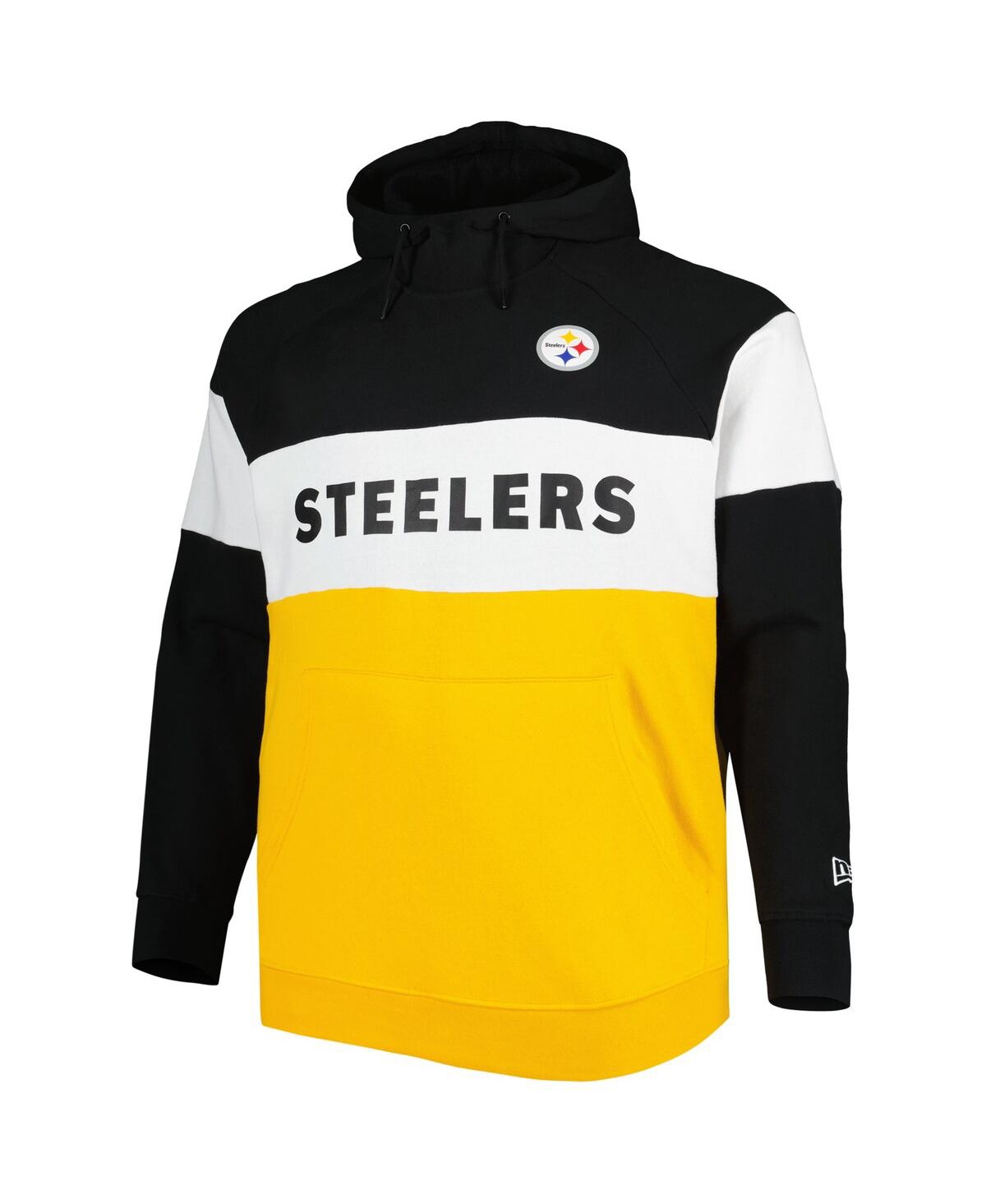 NEW ERA MEN'S NEW ERA GOLD AND BLACK PITTSBURGH STEELERS BIG AND TALL CURRENT COLORBLOCK RAGLAN FLEECE PULLO 