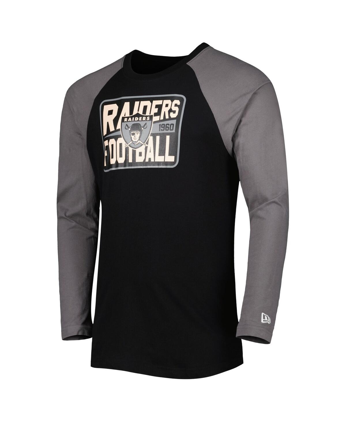 Shop New Era Men's  Black Las Vegas Raiders Throwback Raglan Long Sleeve T-shirt