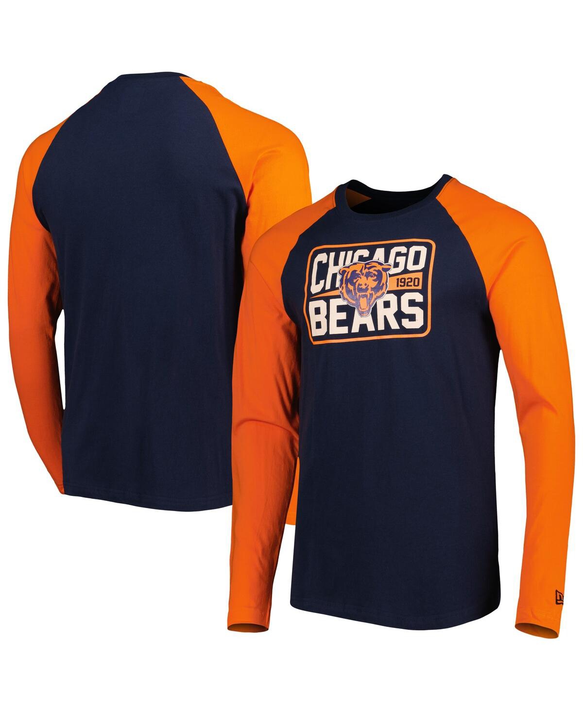 Shop New Era Men's  Navy Chicago Bears Current Raglan Long Sleeve T-shirt