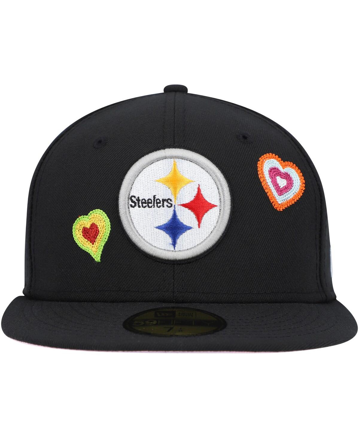 Men's New EraPittsburgh Steelers Chain Stitch Heart 59FIFTY Fitted Hat - Black
