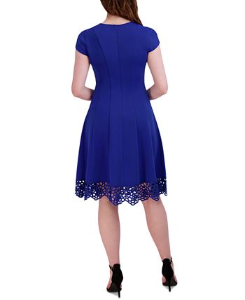 Donna Ricco Women's Sleeveless V-Neck Dress – Crochet Hem Fit And Flare, Scuba Fabric With Lining, Back Zipper - View #12