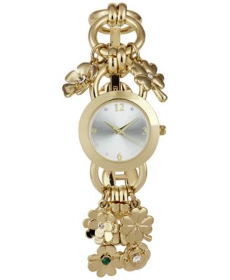 Charter Club - Women's Gold-Tone Mixed Metal Flower Charm Bracelet Watch, 27mm