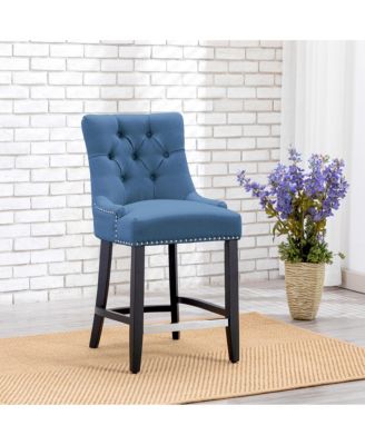 24" Linen Fabric Tufted Buttons Upholstered Wingback Counter Stool