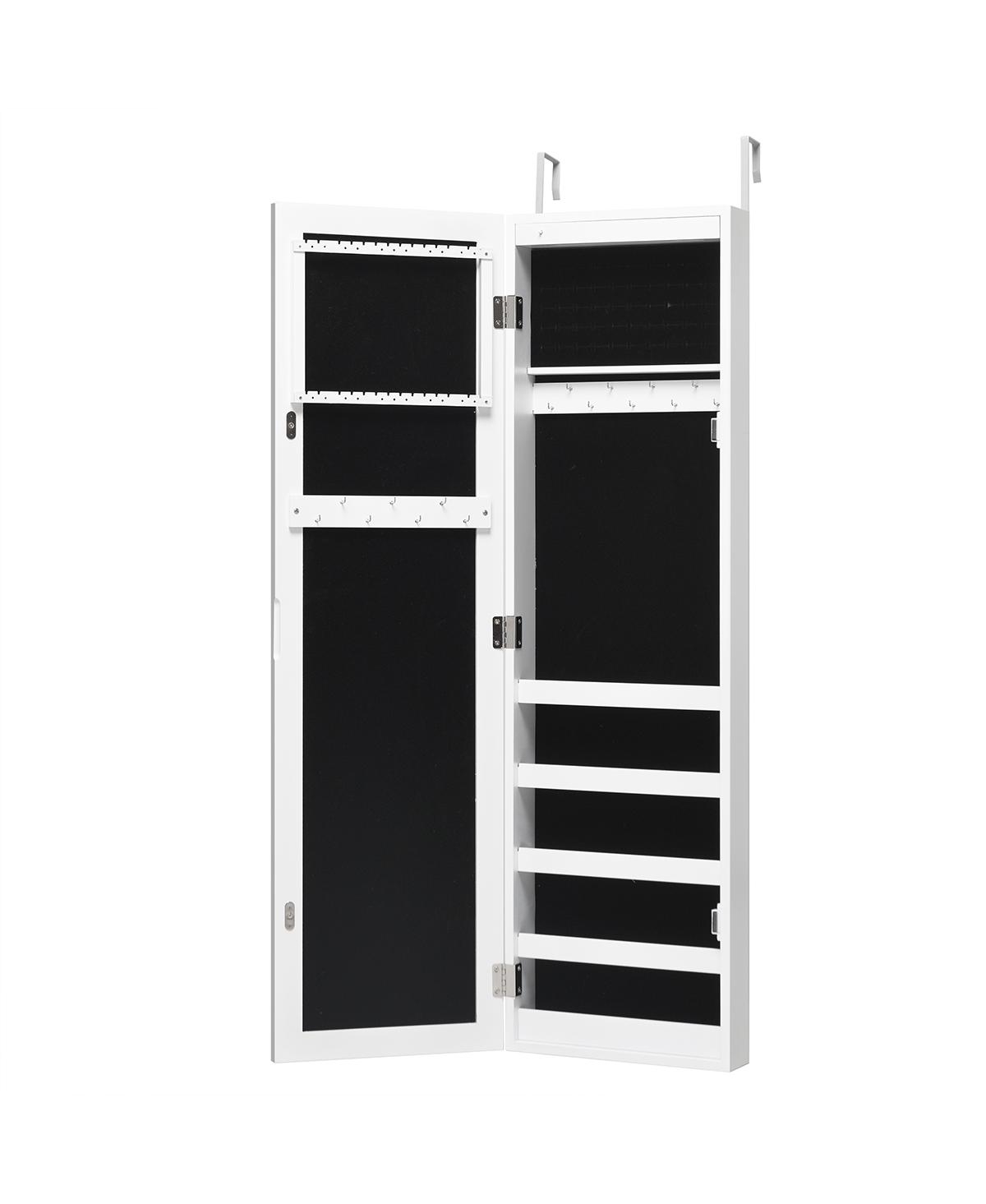 Wall Door Mounted Mirrored Jewelry Cabinet - White