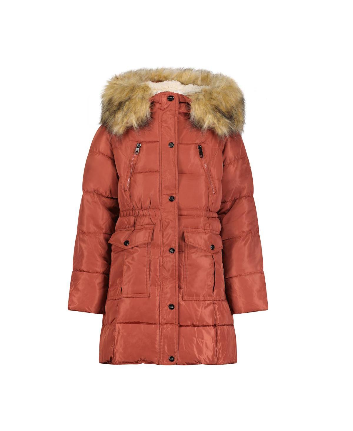 Steve Madden Girls Faux Fur Trim Warm Winter Parka Coat With Cinch ...
