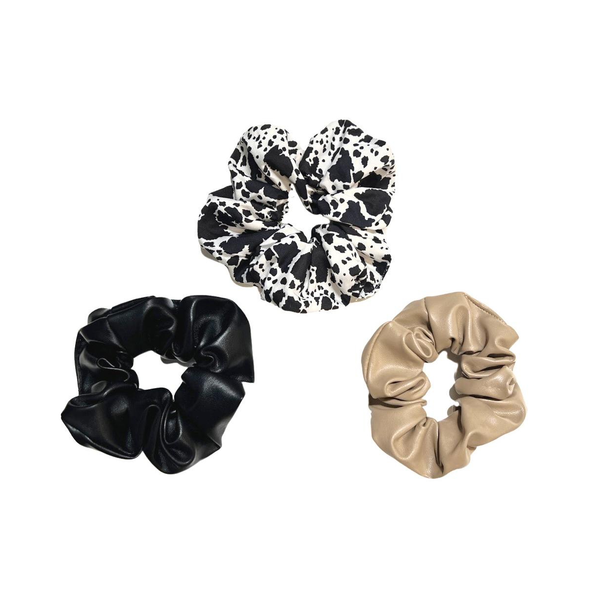 Headbands Of Hope Women's Scrunchie Set Of 3 - Black Cowhide