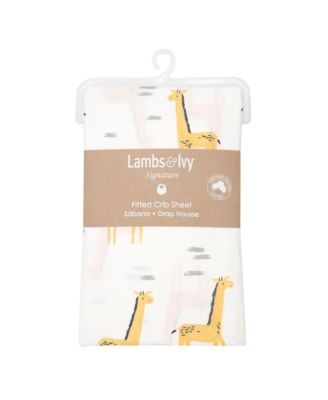 Baby Signature Giraffe Organic Cotton Fitted Crib Sheet - White/Yellow
