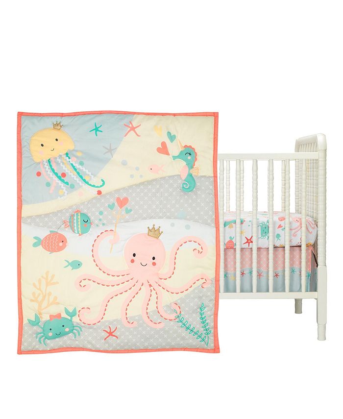 Bedtime Originals Ocean Mist 3Piece Pink/Gray/Yellow Baby Crib Bedding
