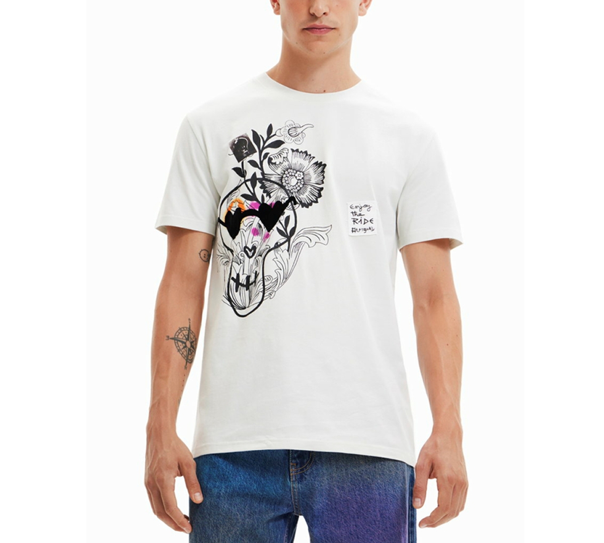 Desigual Men's White Skull Graphic T-Shirt