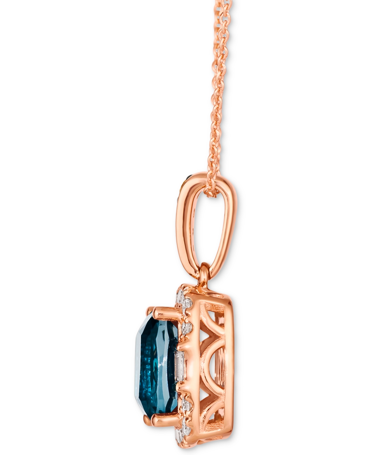 Le Vian Chocolatier Deep Sea Blue Topaz (2-1/4 ct. t.w.) & Diamond (1/3 ct. t.w.) Halo Pendant Necklace in 14k Rose Gold, 18