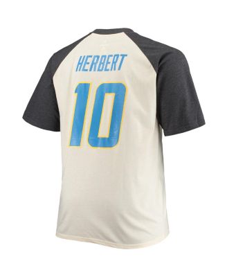 Men's Justin Herbert Oatmeal Los Angeles Chargers Big and Tall Player Name and Number Raglan T-shirt