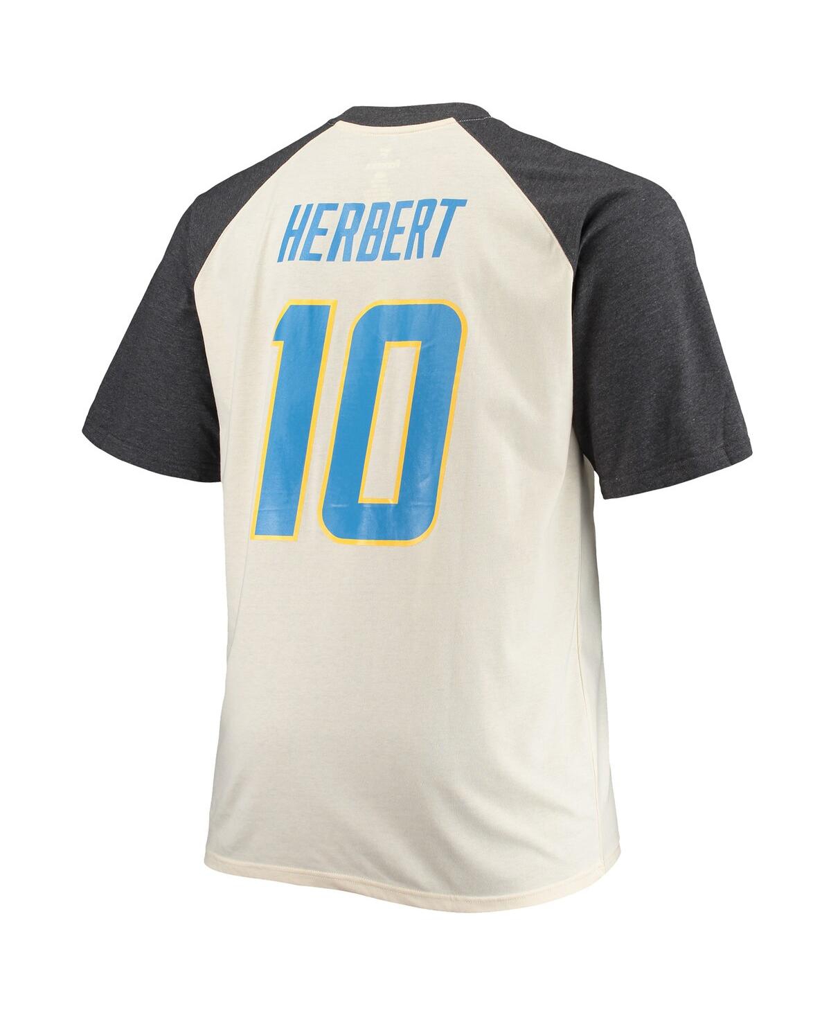 Shop Profile Men's Justin Herbert Oatmeal Los Angeles Chargers Big And Tall Player Name And Number Raglan T-shirt