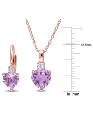 2-Pc. Set Pink Amethyst (3-1/2 ct. t.w.) & Lab-Grown White Sapphire (1/3 ct. t.w.) Heart Pendant Necklace & Matching Leverback Drop Earrings in Rose-Plated Sterling Silver