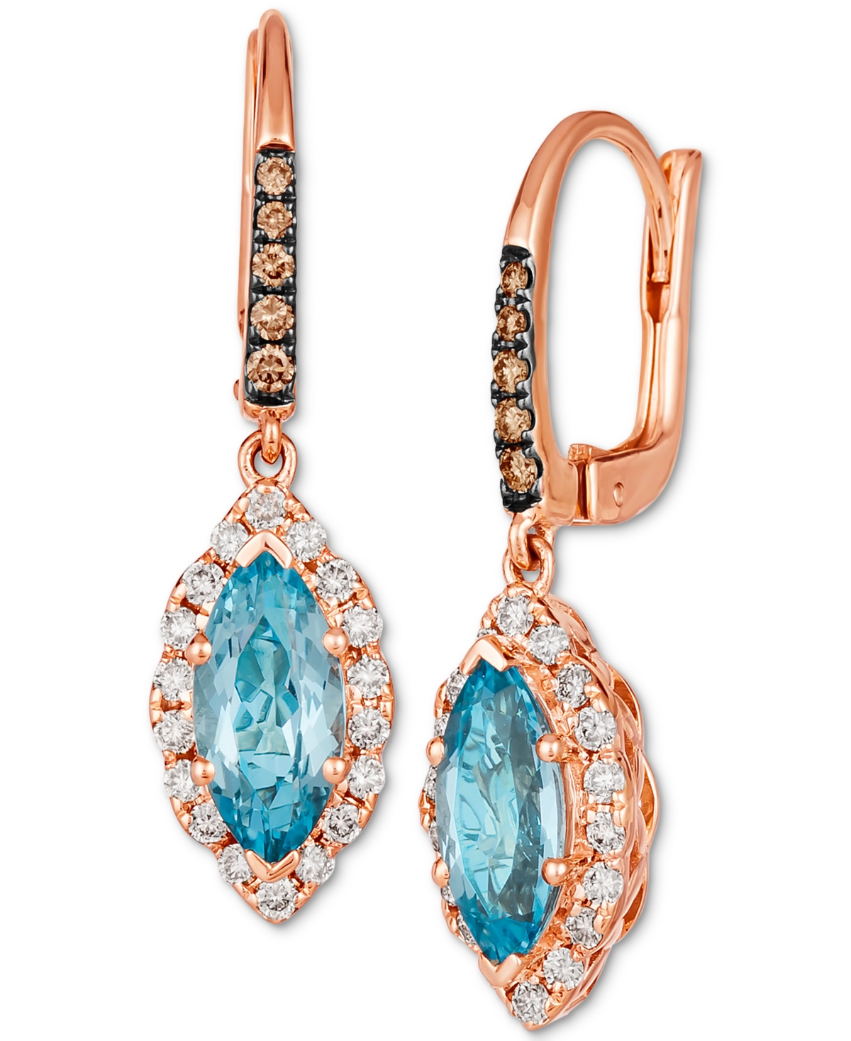 Le Vian Blue Topaz (2 Ct. T.w.) & Diamond (1/2 Ct. T.w.) Marquise Halo Drop Earrings In 14k Rose Gold