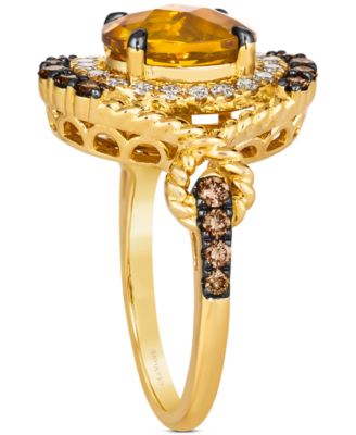 Cinnamon Citrine (2-1/2 ct. t.w.) & Diamond (3/4 ct. t.w.) Rope Wrapped Halo Ring in 14k Gold