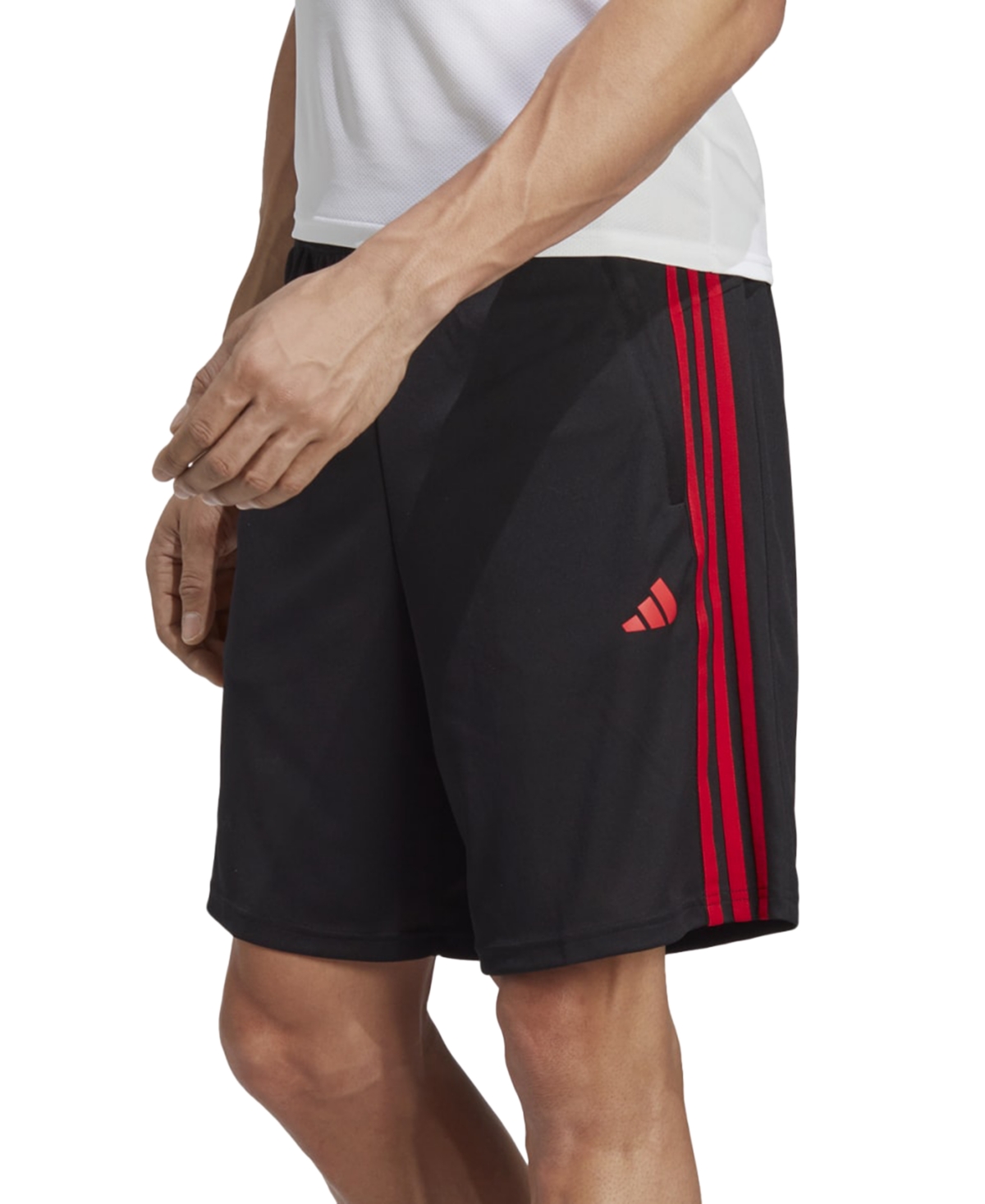 Shop Adidas Originals Men's Train Essentials Classic-fit Aeroready 3-stripes 10" Training Shorts In Black,btr Scarlet