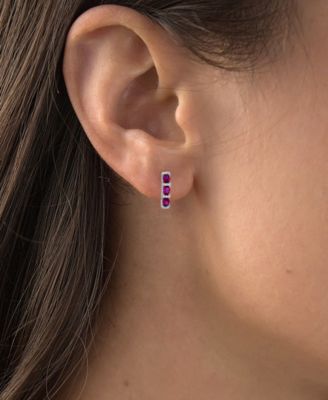 2-Pc. Set Lab-Grown Spinel (2 ct. t.w.) & Cubic Zirconia Halo Stud & Three Stone Leverback Earrings in Sterling Silver (Also in Green Cubic Zirconia & Lab-Grown Ruby)
