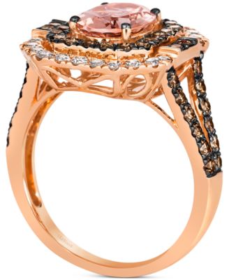 Peach Morganite (1-1/3 ct. t.w.) & Diamond (1-1/4 ct. t.w.) Halo Split Shank Ring in 14k Rose Gold