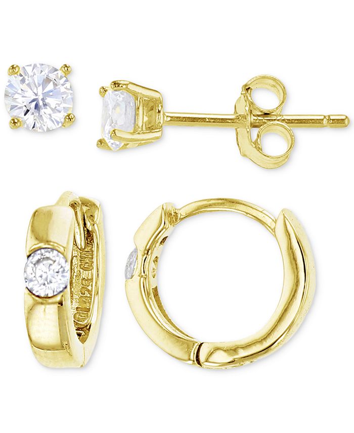Macy's 2Pc. Set Cubic Zirconia Stud & Huggie Hoop Earrings Macy's