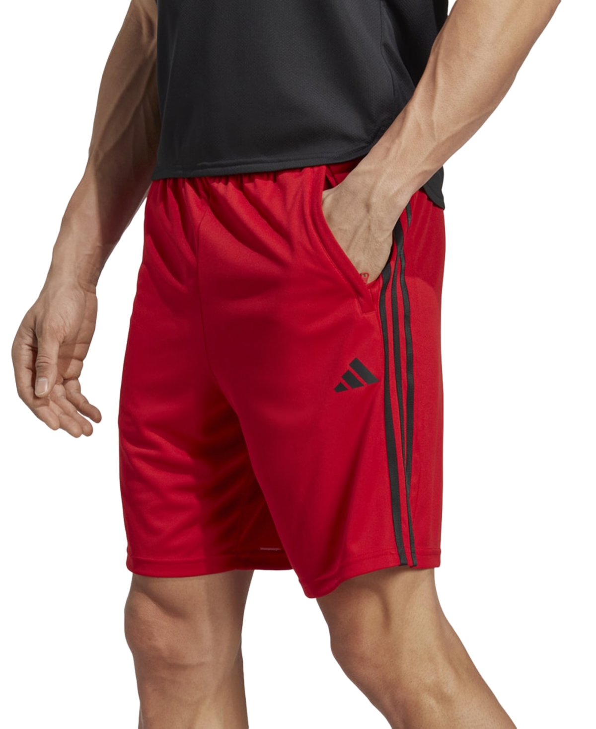 Shop Adidas Originals Men's Train Essentials Classic-fit Aeroready 3-stripes 10" Training Shorts In Btr Scarlet,blk