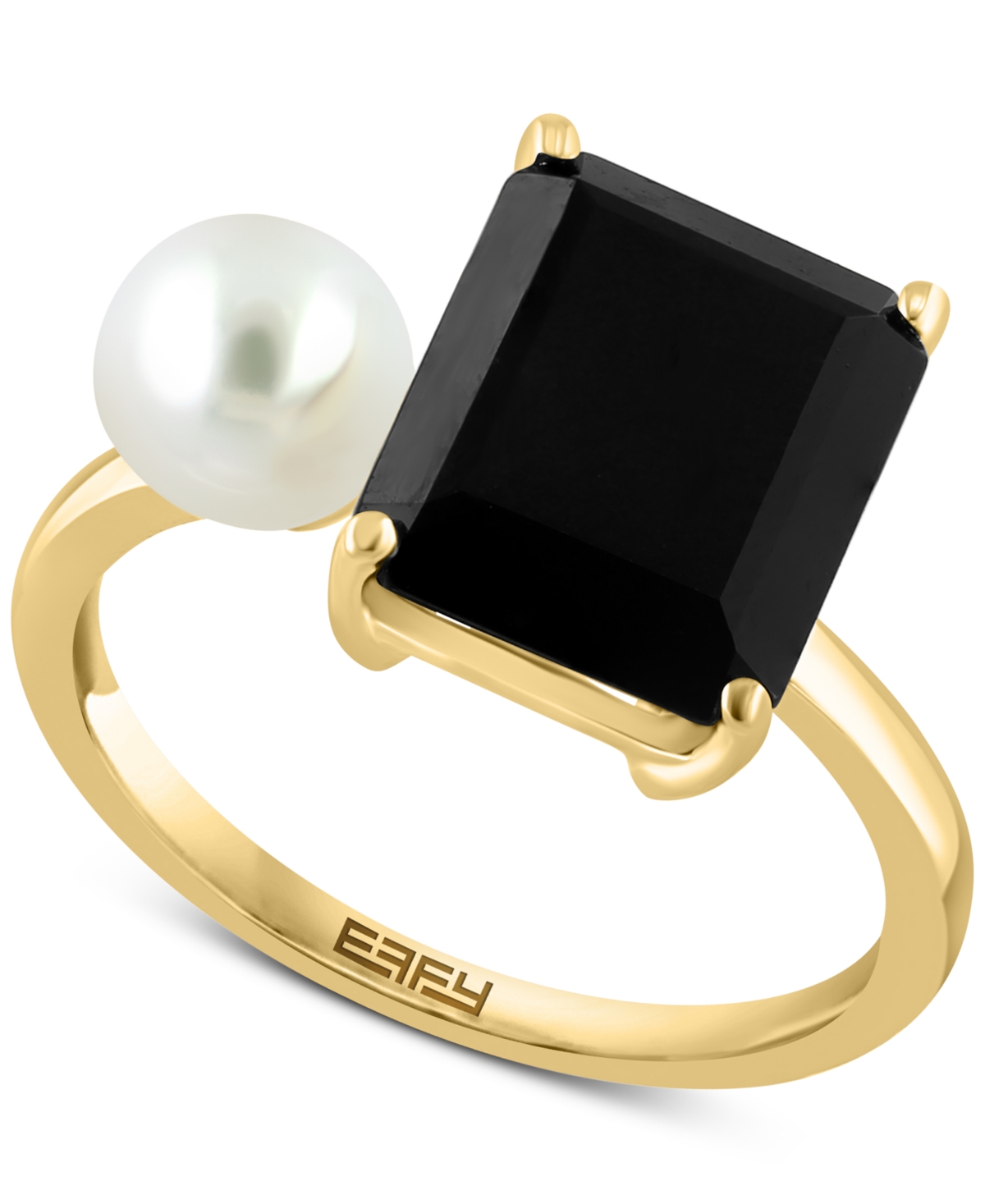 Effy Collection Effy Onyx & Freshwater Pearl (6mm) Duo Ring In 14k Gold In Yellow Gold