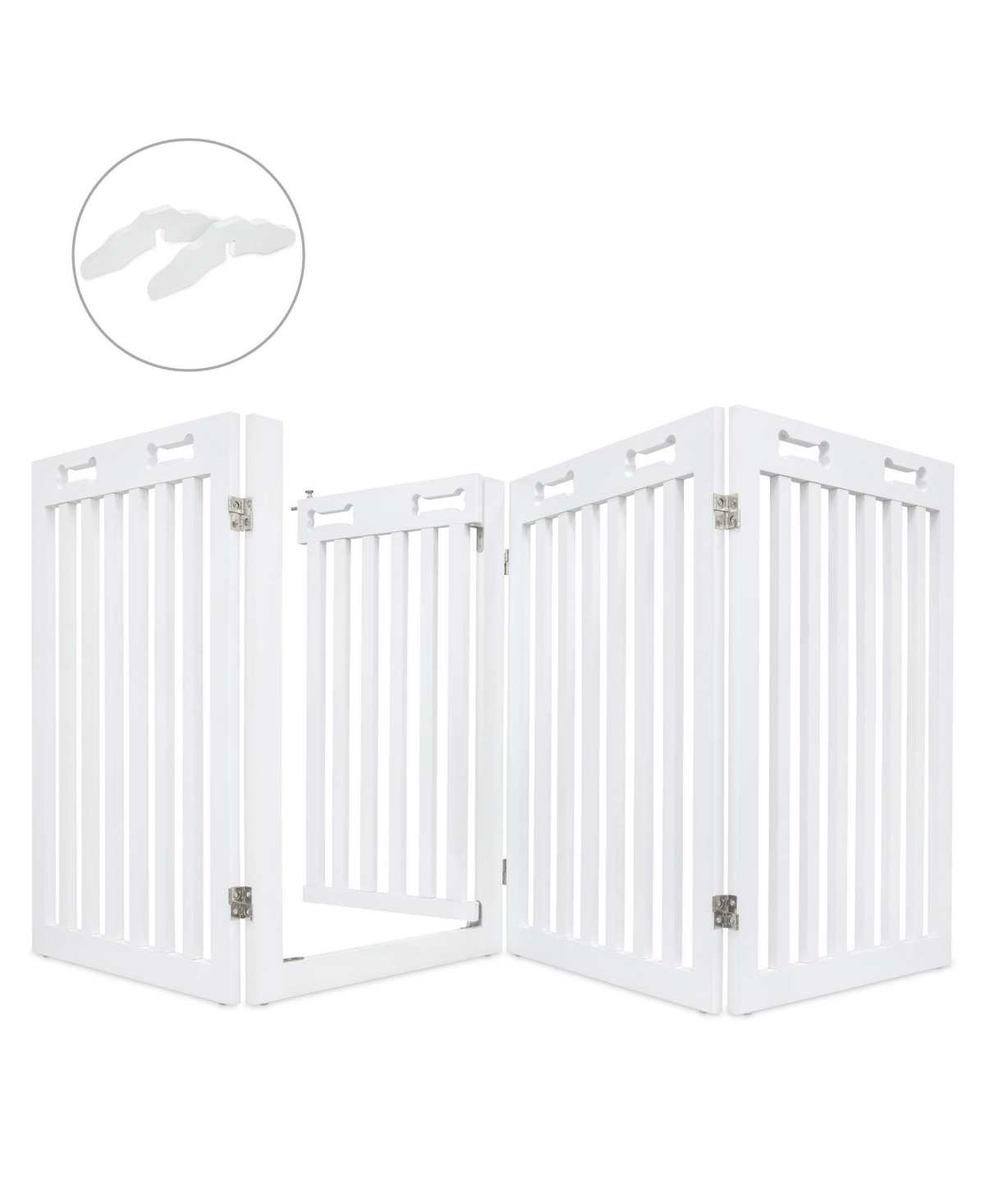 4-Panel Freestanding Dog Gate, Retractable Pet Gate W/Door - White