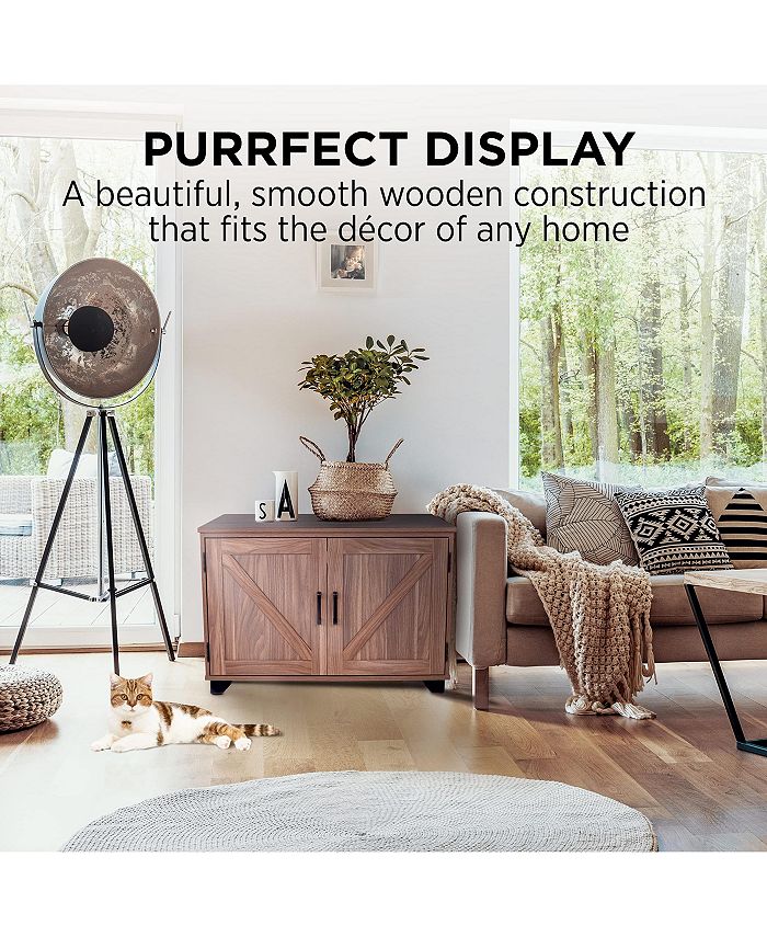 Arf Pets Cat Litter Box Enclosure, Cat Furniture Box House with Table