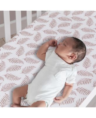 Baby Signature Taupe Leaves Print Organic Cotton Fitted Crib Sheet