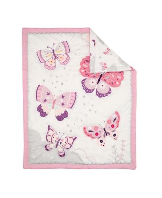 Butterfly Kisses Pink/Purple 3-Piece Baby Crib Bedding Set