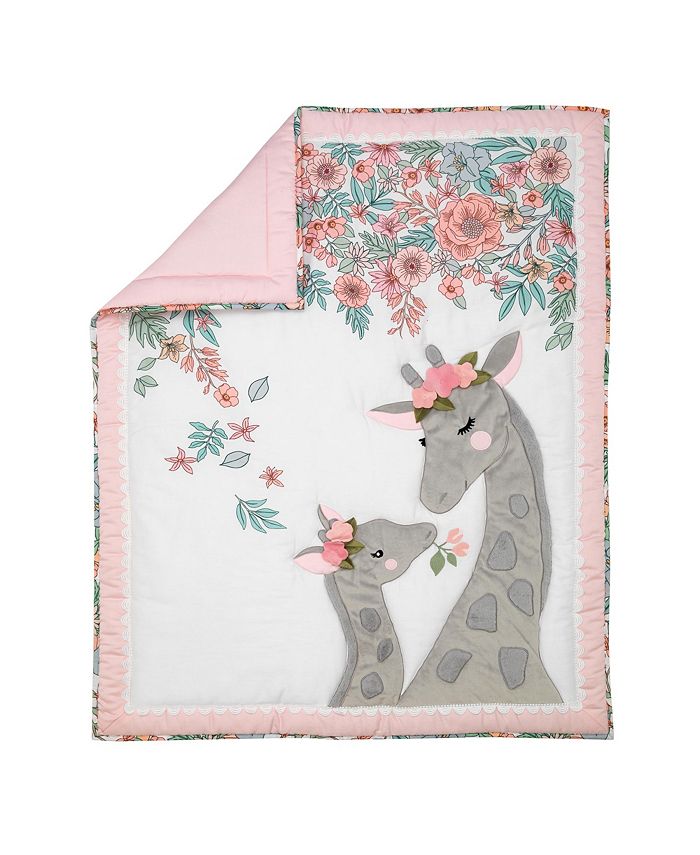 Lambs & Ivy Giraffe and a Half Pink/Gray 4Piece Nursery Baby Crib