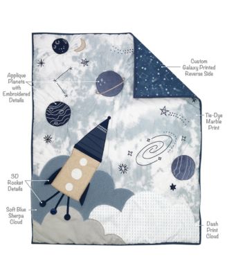 Sky Rocket 5-Piece Blue Galaxy/Space Nursery Baby Crib Bedding Set