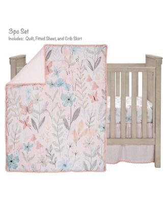 Baby Blooms 3-Piece Pink Floral/Butterfly Baby Crib Bedding Set