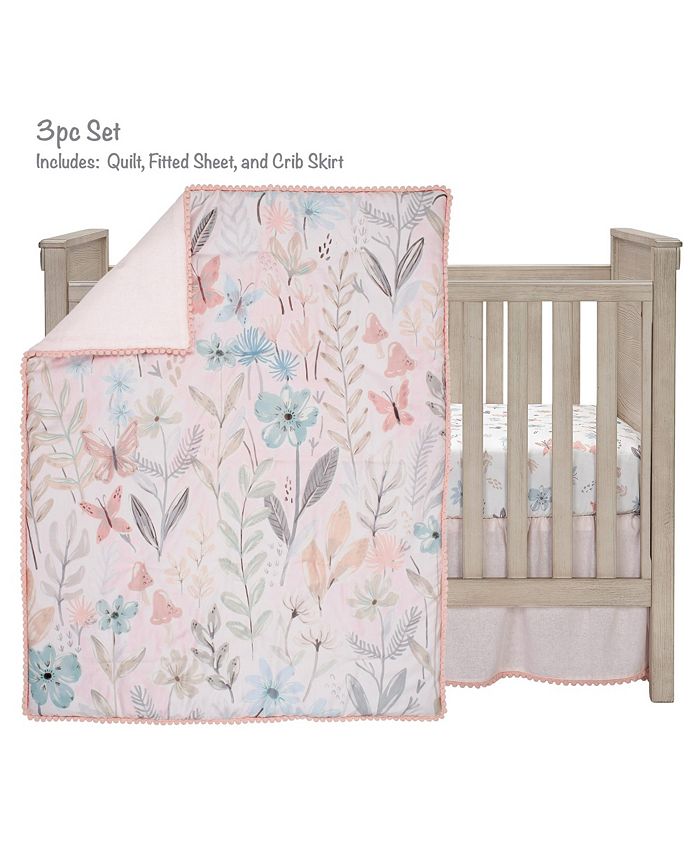 Lambs & Ivy Baby Blooms 3Piece Pink Floral/Butterfly Baby Crib Bedding Set Macy's
