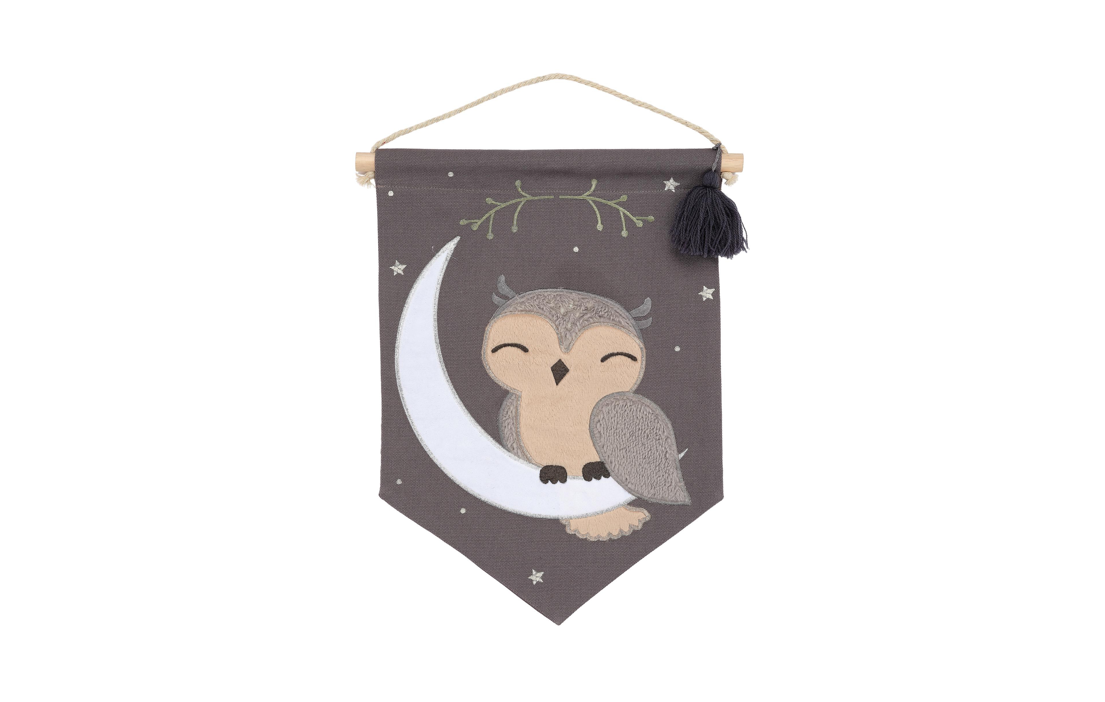 Lambs & Ivy Owl Canvas Banner Nursery Wall Art / Wall Hanging - Gray