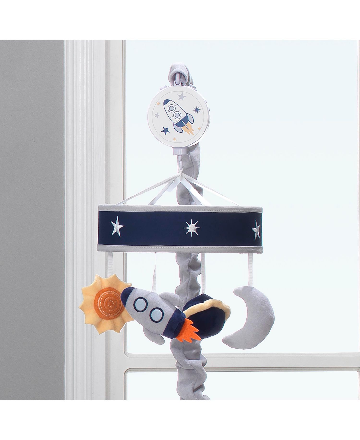 Lambs and Ivy Milky Way Blue/Gray Celestial Space with Rocket and Planets Musical Baby Crib Mobile