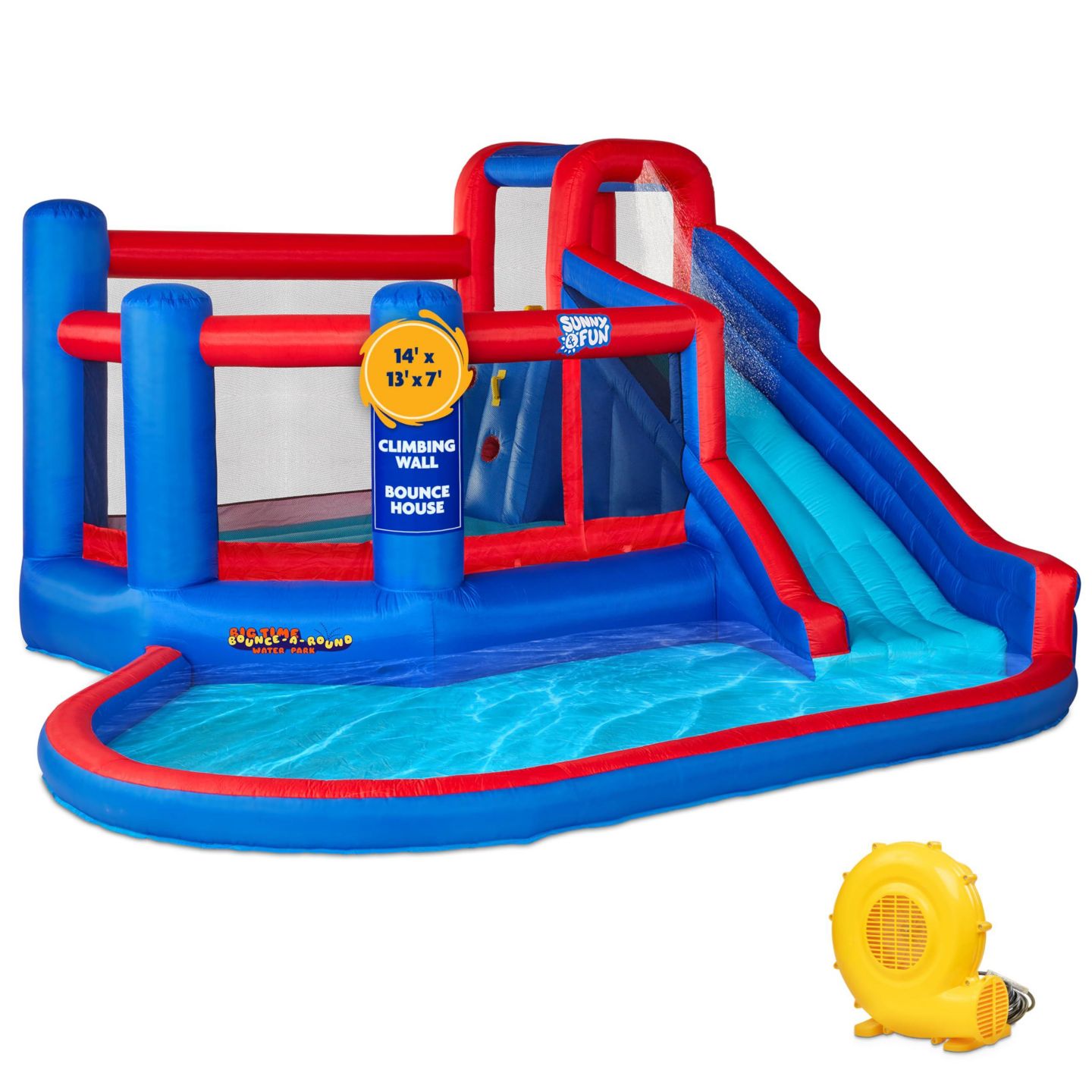 Детская игрушка Sunny & Fun Puncture-Resistant Inflatable Water Slide with Climbing Wall, 14.1'L x 13.1'W x 7.3'H, Nylon Bounce House, цвет: Синий — фото 1