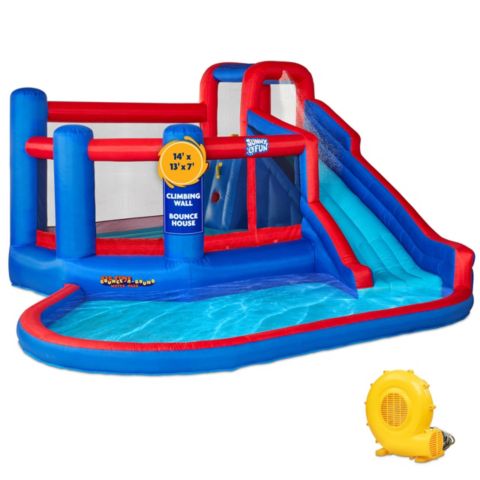 Детская игрушка Sunny & Fun Puncture-Resistant Inflatable Water Slide with Climbing Wall, 14.1'L x 13.1'W x 7.3'H, Nylon Bounce House, цвет: Синий