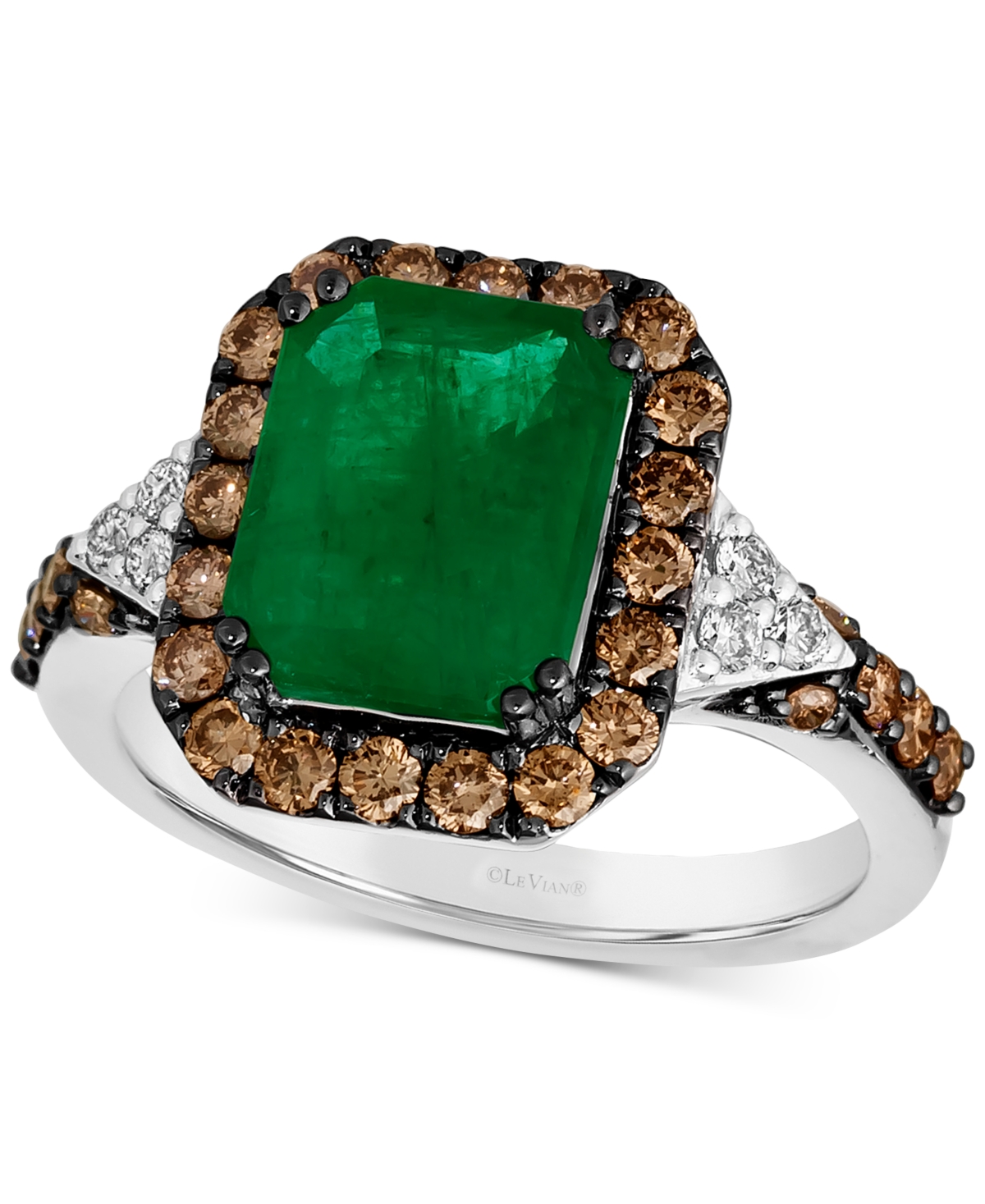 Le Vian Couture Costa Smeralda Emeralds (2-3/8 ct. t.w.), Chocolate Diamonds (5/8 ct. t.w.) & Nude Diamonds (1/10 ct. t.w.) Square Halo Ring in Platinum