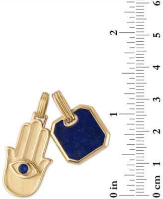 2-Pc. Set Lapis Lazuli & Cubic Zirconia Dog Tag & Hamsa Hand Amulet Pendants in 14k Gold-Plated Sterling Silver, Created for Macy's