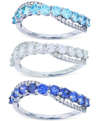 Macy's - 3-Pc. Set Multicolored Cubic Zirconia Diagonal Rings in Sterling Silver